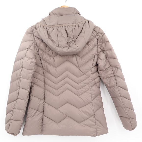 London Fog Women's Lightweight Packable Down Filled Hooded Jacket Taupe Sz S - Picture 2 of 8